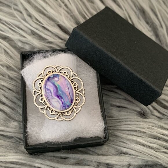 Handmade Fluid Art Ring- Candy Rainbow - Picture 1 of 8